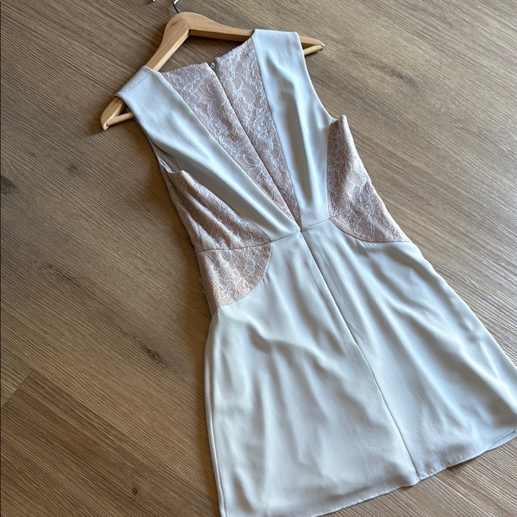 Bcbgmaxazria Cream And Tan Lace Backless Dress Like Brand New